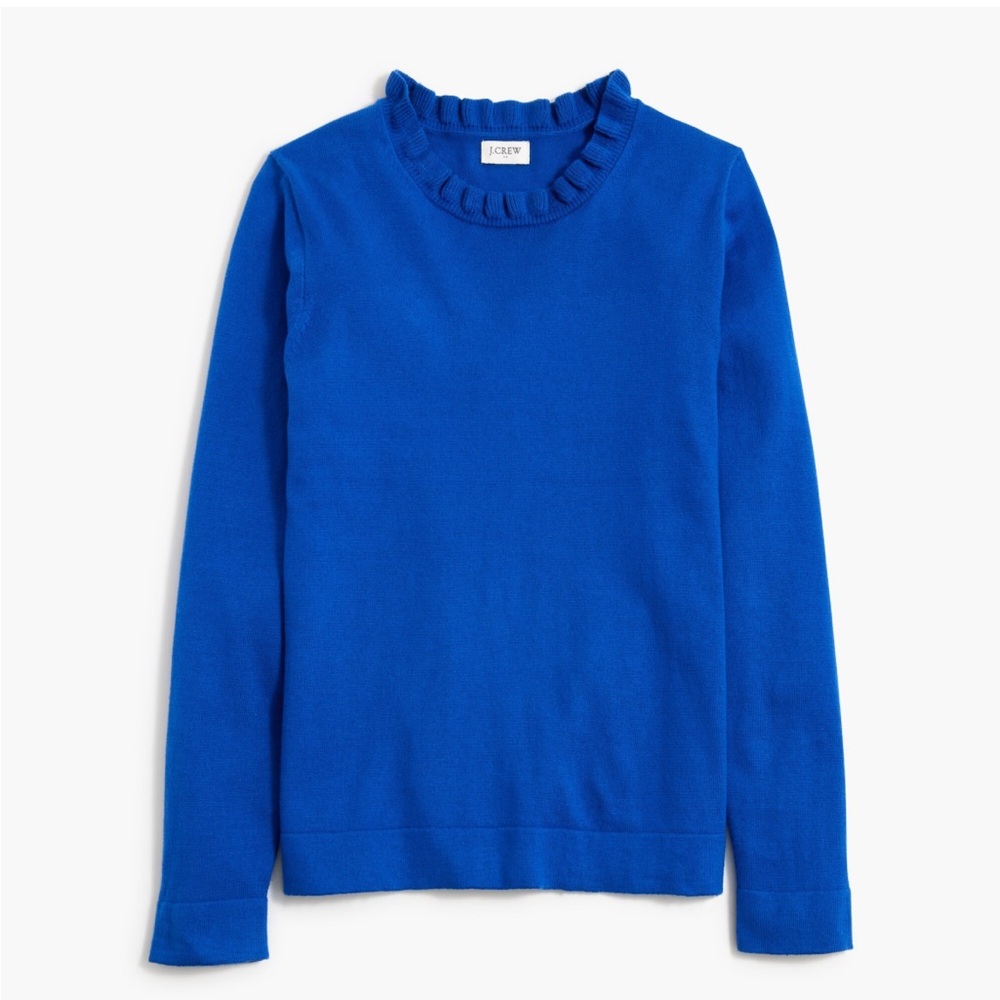 NEW J. Crew Blue Cotton Ruffle Neck Sweater